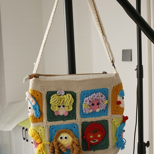 手作り 毛糸 刺繍 かぎ針編み ニート ショルダーバッグ トートバッグ