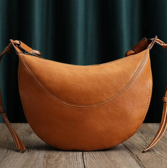 本革小さな円形の可愛いい牛革トートバッグ斜め掛けポシェットバッグ