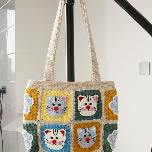 手作り 毛糸 刺繍 かぎ針編み ニート ショルダーバッグ トートバッグ