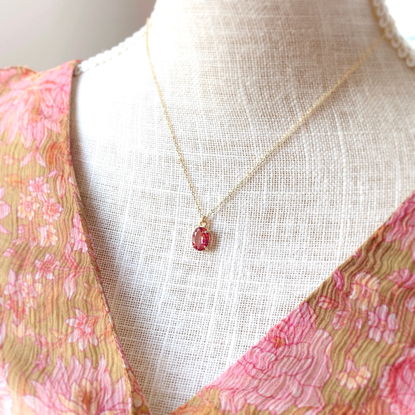 14kgf 天然石ピンクトパーズのひと粒ネックレス 11月誕生石 18kGP 3枚目の画像