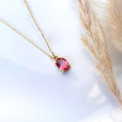 14kgf 天然石ピンクトパーズのひと粒ネックレス 11月誕生石 18kGP 7枚目の画像