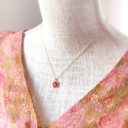 14kgf 天然石ピンクトパーズのひと粒ネックレス 11月誕生石 18kGP 6枚目の画像