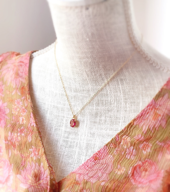 14kgf 天然石ピンクトパーズのひと粒ネックレス 11月誕生石 18kGP 6枚目の画像