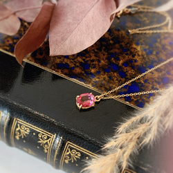 14kgf 天然石ピンクトパーズのひと粒ネックレス 11月誕生石 18kGP 2枚目の画像