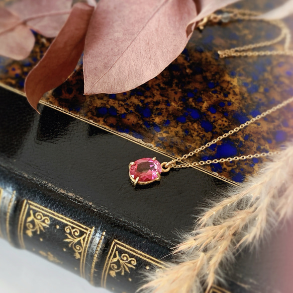 14kgf 天然石ピンクトパーズのひと粒ネックレス 11月誕生石 18kGP 2枚目の画像