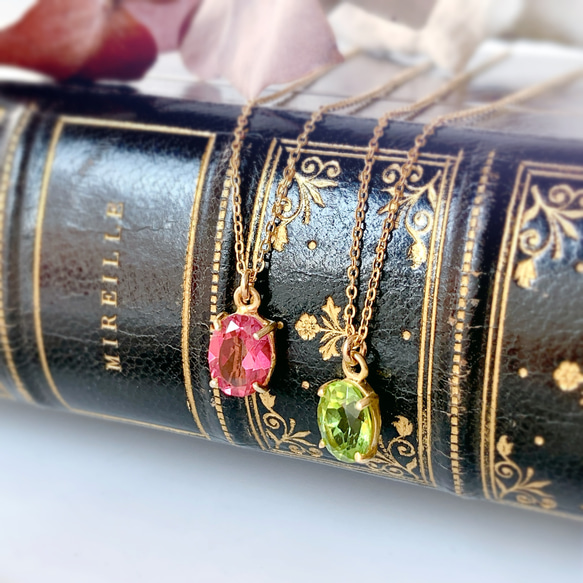 14kgf 天然石ピンクトパーズのひと粒ネックレス 11月誕生石 18kGP 4枚目の画像