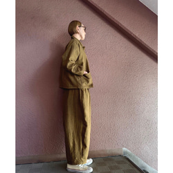 長さ選べる❤️メンズライクな渋い大人のハーフジャケット❤️ゆったり身幅❤️ストライプcottonリネン❤️キャメル 9枚目の画像