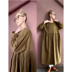 長さ選べる❤️メンズライクな渋い大人のハーフジャケット❤️ゆったり身幅❤️ストライプcottonリネン❤️キャメル 15枚目の画像