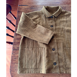 長さ選べる❤️メンズライクな渋い大人のハーフジャケット❤️ゆったり身幅❤️ストライプcottonリネン❤️キャメル 13枚目の画像