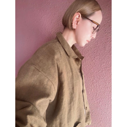 長さ選べる❤️メンズライクな渋い大人のハーフジャケット❤️ゆったり身幅❤️ストライプcottonリネン❤️キャメル 6枚目の画像