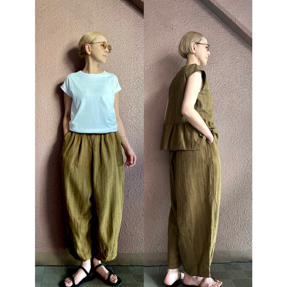 長さ選べる❤️メンズライクな渋い大人のハーフジャケット❤️ゆったり身幅❤️ストライプcottonリネン❤️キャメル 14枚目の画像