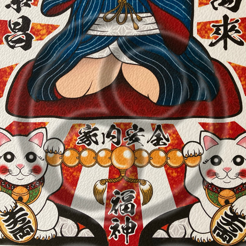 仙臺四郎 吉祥画 福神 和風イラスト A4 フレーム付き｜仙臺四郎圖 尾九
