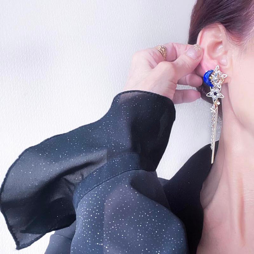 星 ピアス 大ぶり ラピスラズリ 星 月 ピアス・イヤリング 揺れる 淡水