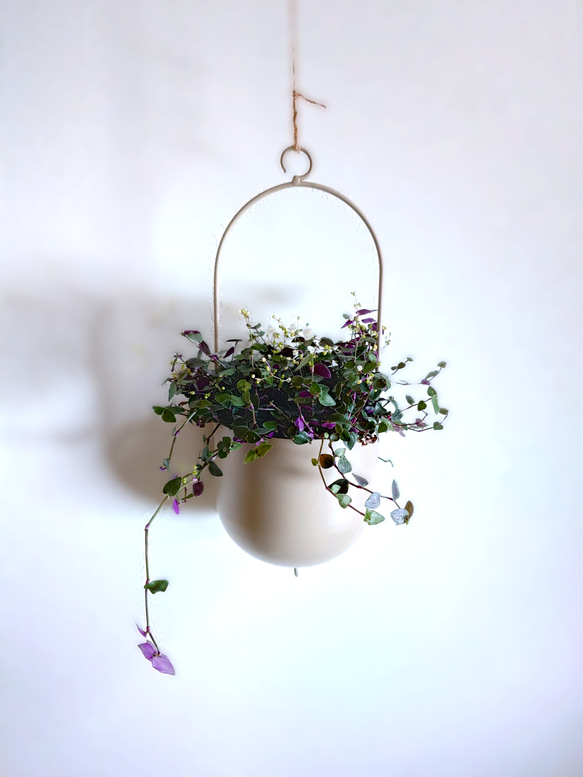 ●数量限定●　”ブライダルベール　軽量ハンギング鉢カバーセット（グレージュ・マットホワイト）"観葉植物　吊り下げ　ヘデラ 4枚目の画像