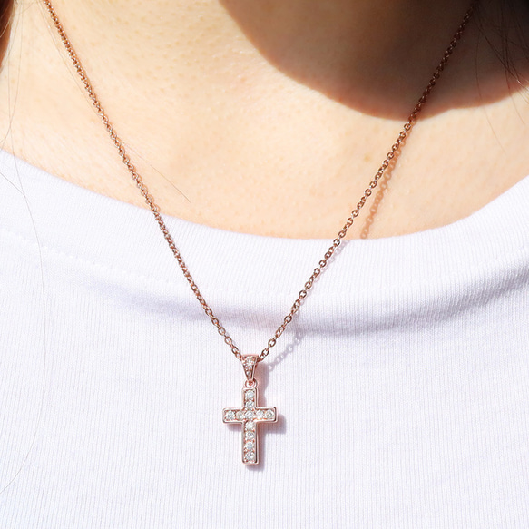 【クロスペンダントトップ】 ペンダント ジルコニア付き真鍮鍍金 ニッケルフリー ネックレス 5枚目の画像