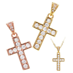 【クロスペンダントトップ】 ペンダント ジルコニア付き真鍮鍍金 ニッケルフリー ネックレス 1枚目の画像