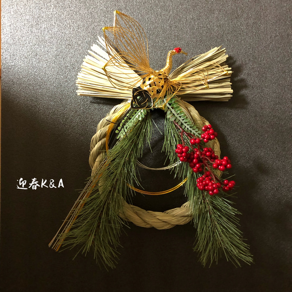 しめ縄　お正月飾り　水引飾り　水引リース　鶴水引 1枚目の画像