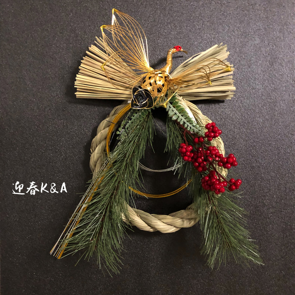 しめ縄　お正月飾り　水引飾り　水引リース　鶴水引 2枚目の画像