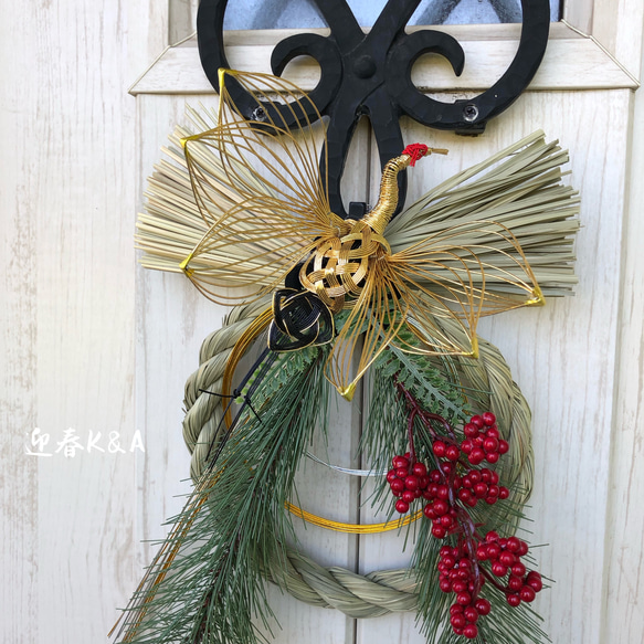 しめ縄　お正月飾り　水引飾り　水引リース　鶴水引 6枚目の画像