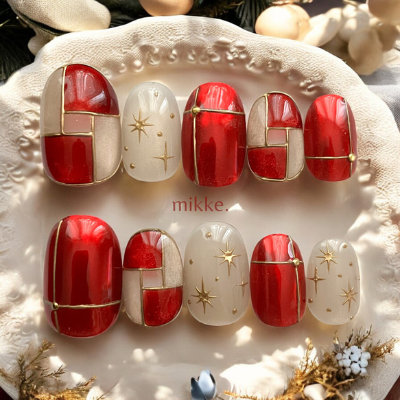 ネイルチップ オーダー クリスマス マグネット 冬 キルティング ミラー