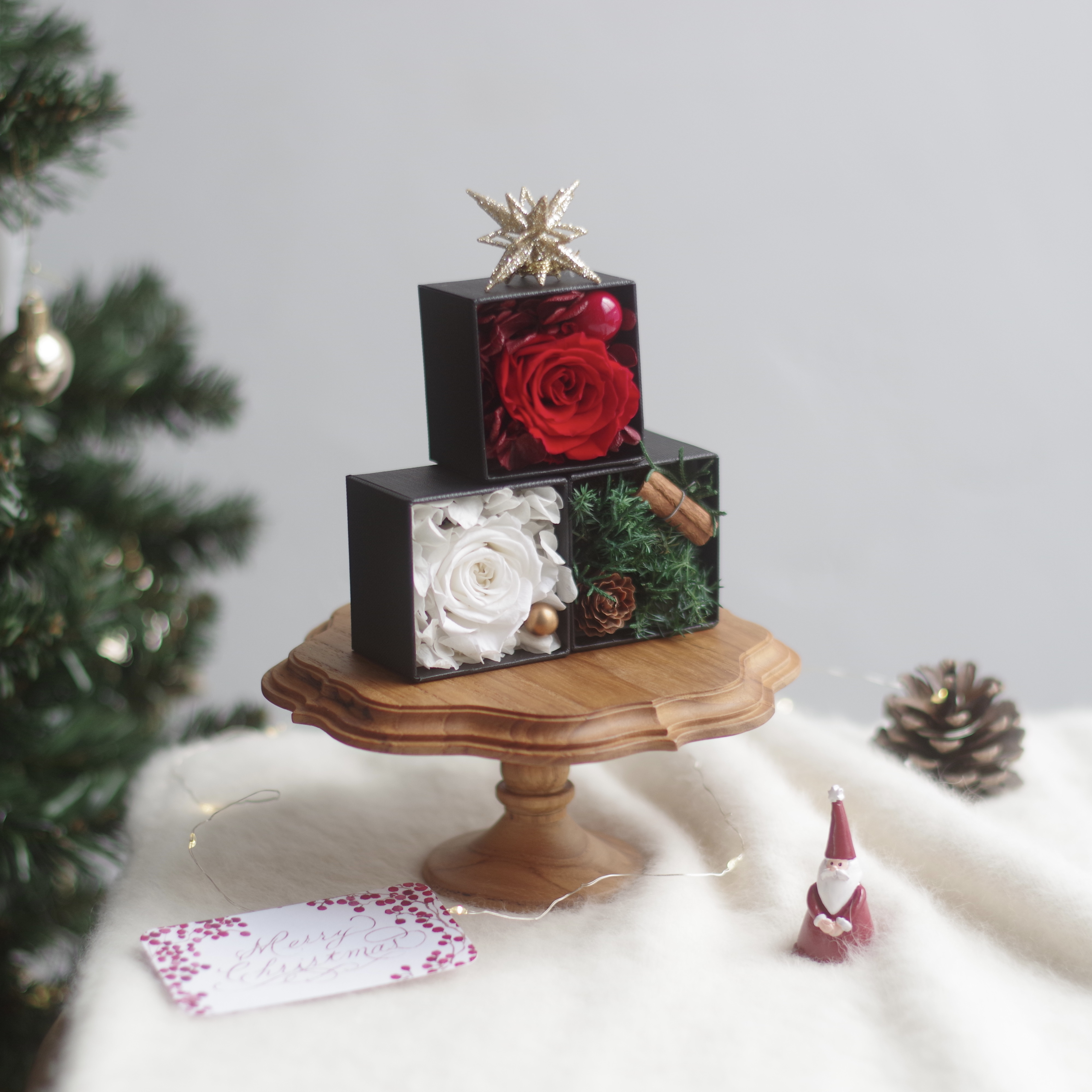 【Creema限定】Trilogie Noel｜3つの箱が奏でるクリスマスツリー〈プリザーブドフラワー〉ホリデーボックス