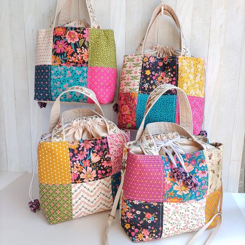 第二弾☆パッチワークの2Wayトートバッグ☆巾着型ショルダーバッグ