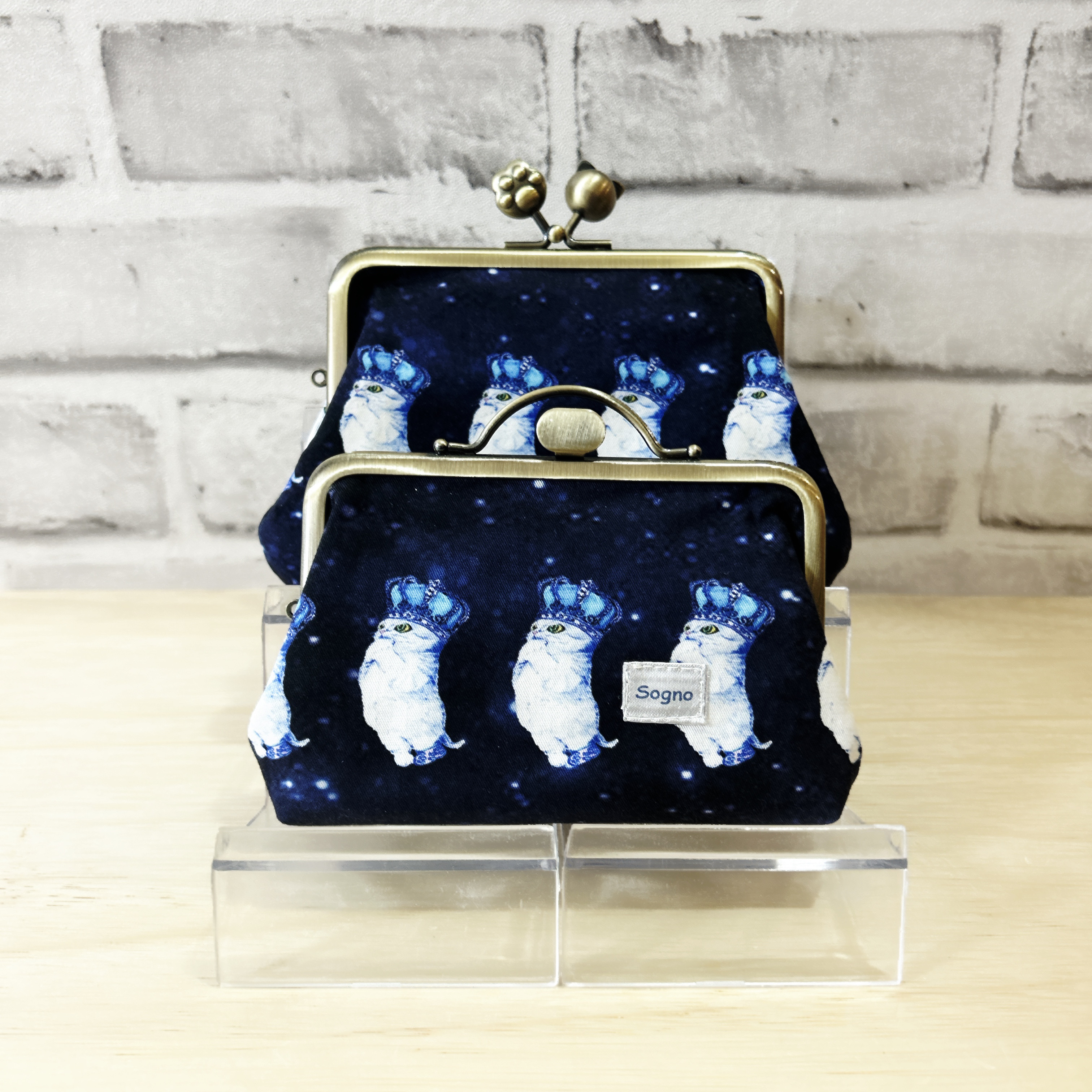 【数量限定】（ねこ玉×肉球口金）親子がま口＋押し口小物入れセット（人気柄）*宇宙1