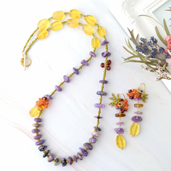 【実りの秋】チャロアイト　イエロアンバー　マンテルネックレス 1枚目の画像