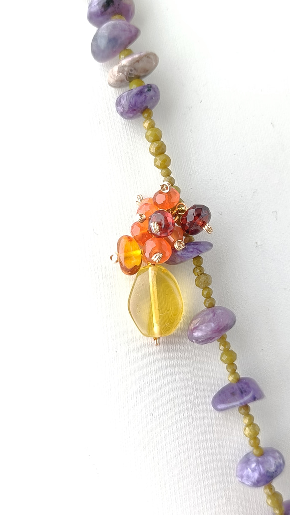 【実りの秋】チャロアイト　イエロアンバー　マンテルネックレス 6枚目の画像