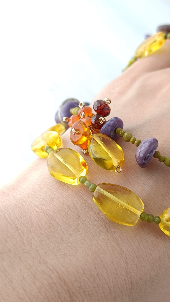 【実りの秋】チャロアイト　イエロアンバー　マンテルネックレス 5枚目の画像