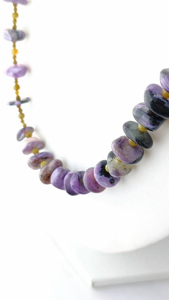 【実りの秋】チャロアイト　イエロアンバー　マンテルネックレス 8枚目の画像