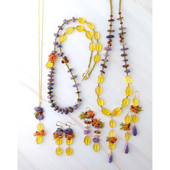 【実りの秋】チャロアイト　イエロアンバー　マンテルネックレス 9枚目の画像