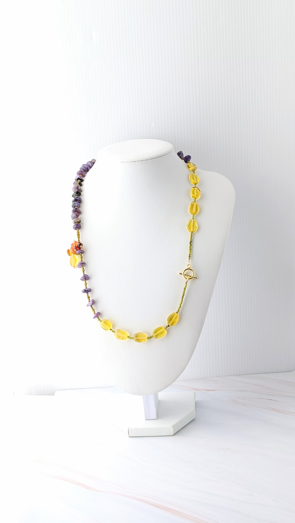 【実りの秋】チャロアイト　イエロアンバー　マンテルネックレス 4枚目の画像