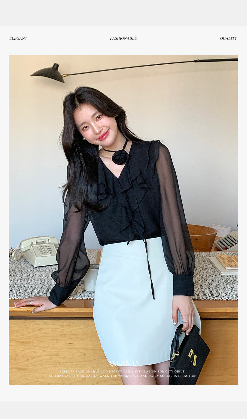 デザイン感あり フリル付き ロングスリーブ シャツ ラグジュアリーシャツ   25秋新作20-1