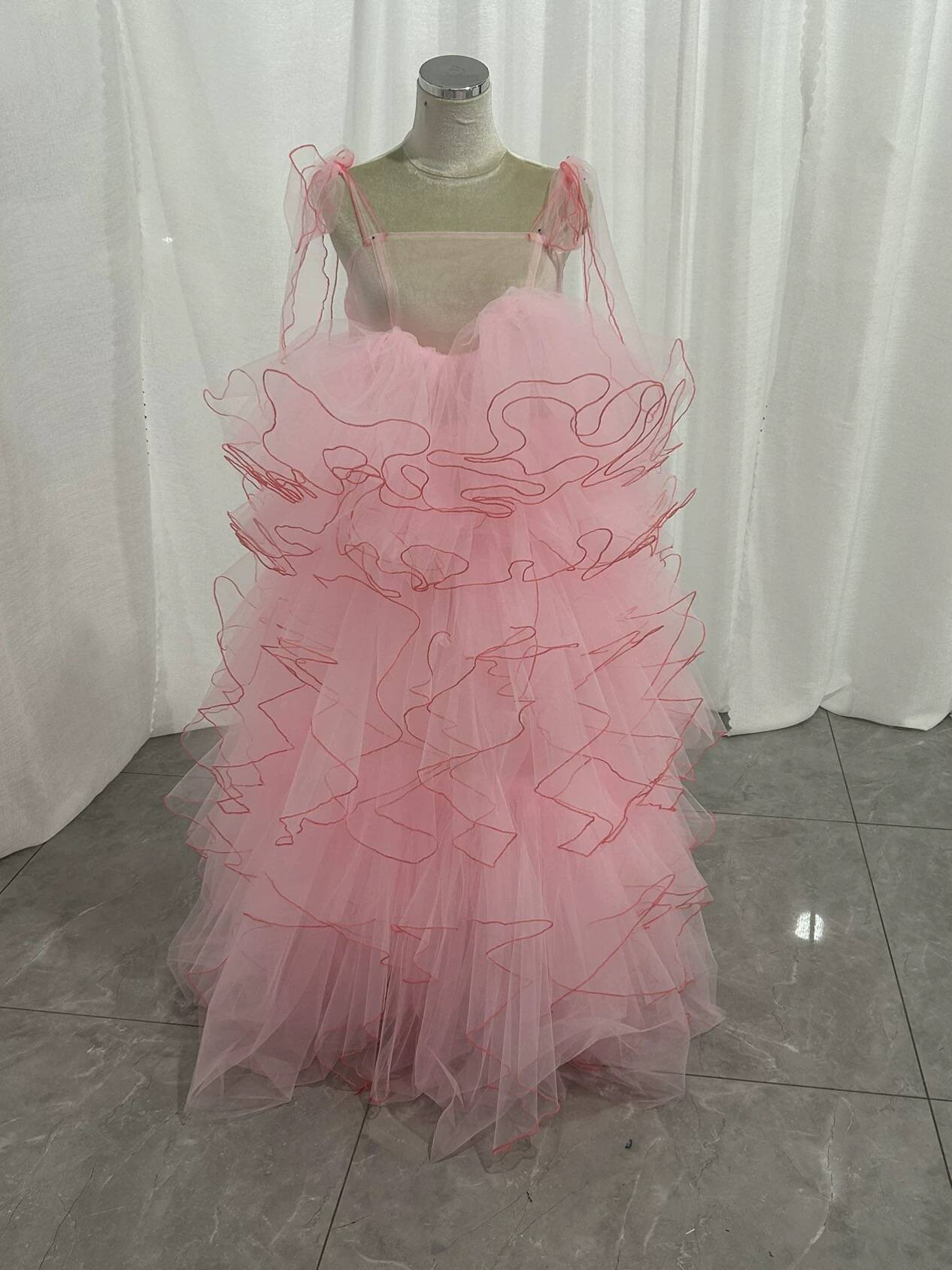 送料無料！オーバードレス カラードレス ピンク プリンセスライン アシンメトリー キャミソール パイピング