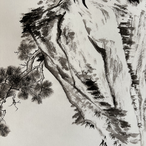 静中の動 鷹 岩 山 松 絵画 水墨画 掛け軸 絵画 こたつ 通販 19941505