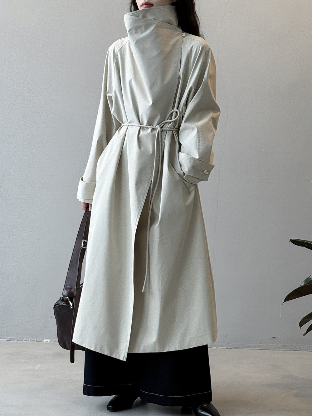 秋冬レディースブリティッシュスタイル スタンドカラー ベルト付き トレンチコート【返品・交換可】品質最優先25-398