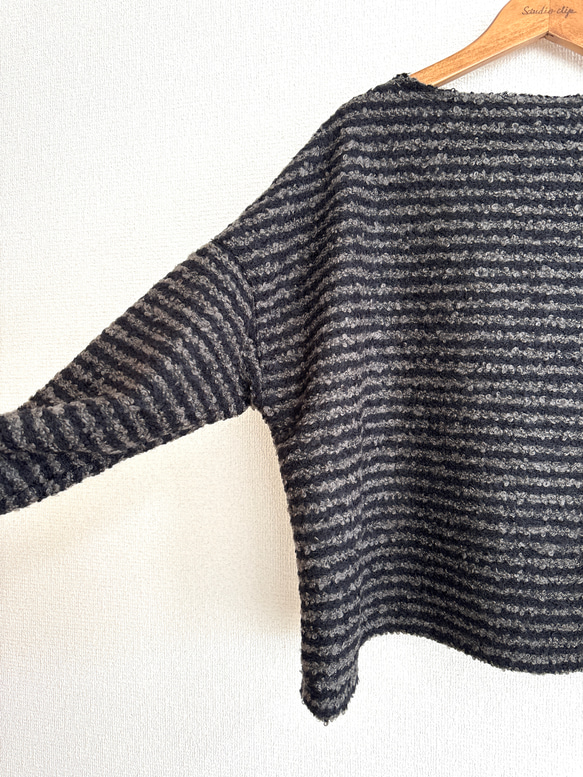 リングウールのワイドプルオーバー/ブラック×グレー 5枚目の画像