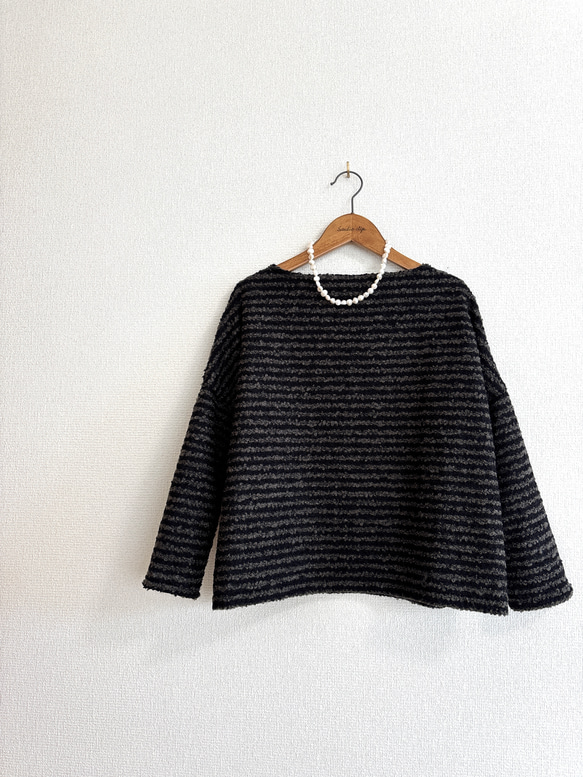 リングウールのワイドプルオーバー/ブラック×グレー 2枚目の画像