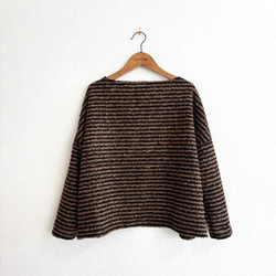 リングウールのワイドプルオーバー/ダークブラウン×ベージュ 8枚目の画像