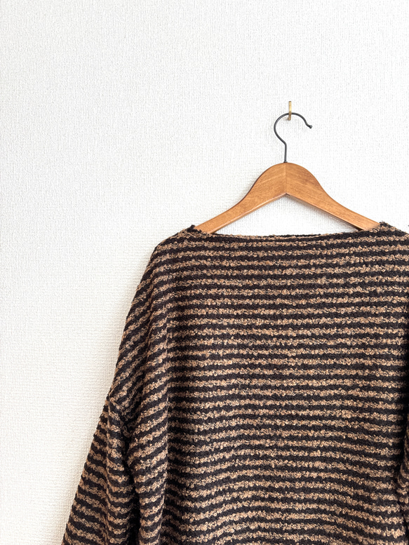 リングウールのワイドプルオーバー/ダークブラウン×ベージュ 7枚目の画像