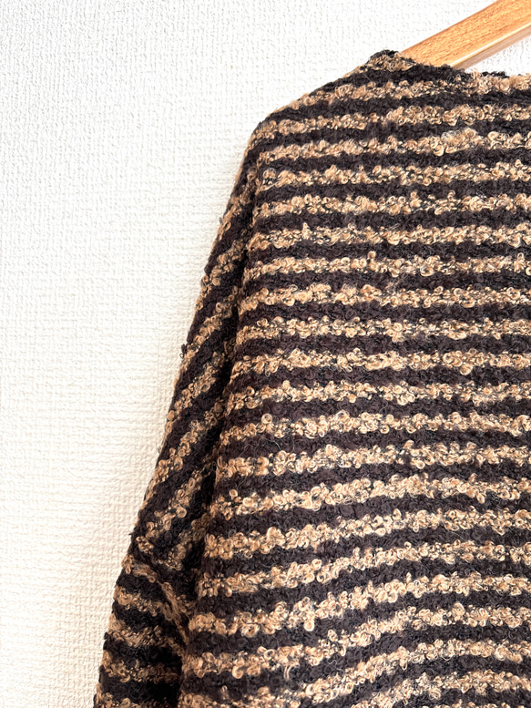 リングウールのワイドプルオーバー/ダークブラウン×ベージュ 5枚目の画像