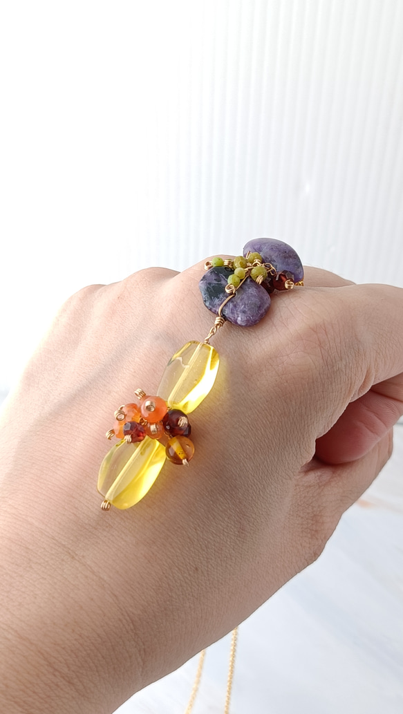 【実りの秋】チャロアイト　イエロアンバー　ネックレス 7枚目の画像