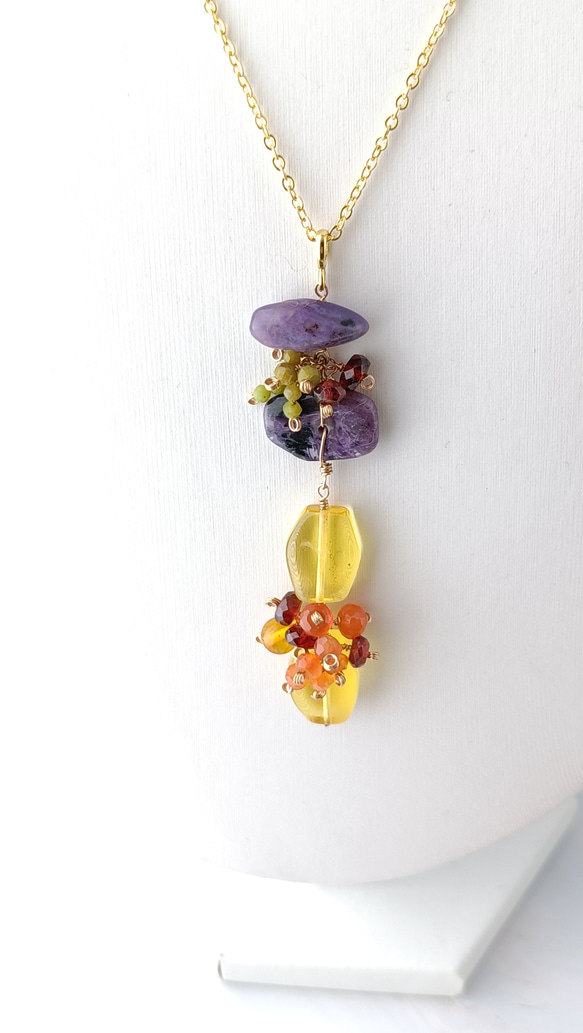 【実りの秋】チャロアイト　イエロアンバー　ネックレス 6枚目の画像