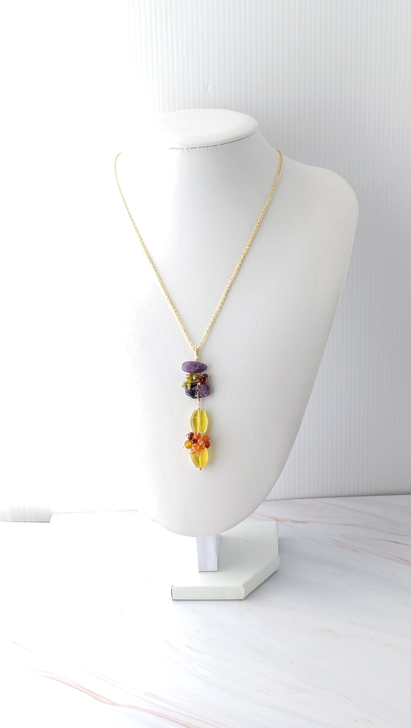 【実りの秋】チャロアイト　イエロアンバー　ネックレス 3枚目の画像