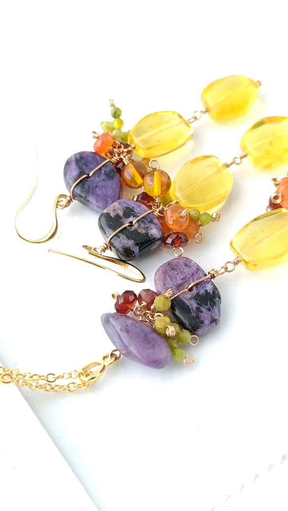 【実りの秋】チャロアイト　イエロアンバー　ネックレス 5枚目の画像