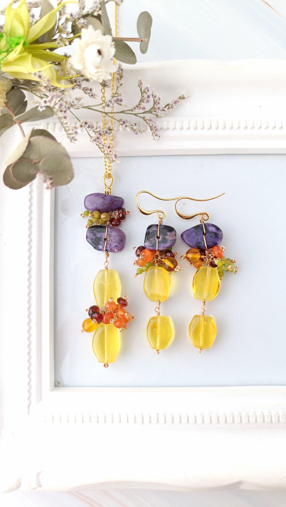 【実りの秋】チャロアイト　イエロアンバー　ネックレス 1枚目の画像