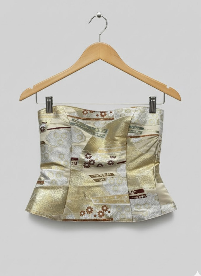 M-Lサイズ　扇子柄　1点もの　着物リメイク　帯リメイク　　リバーシブル