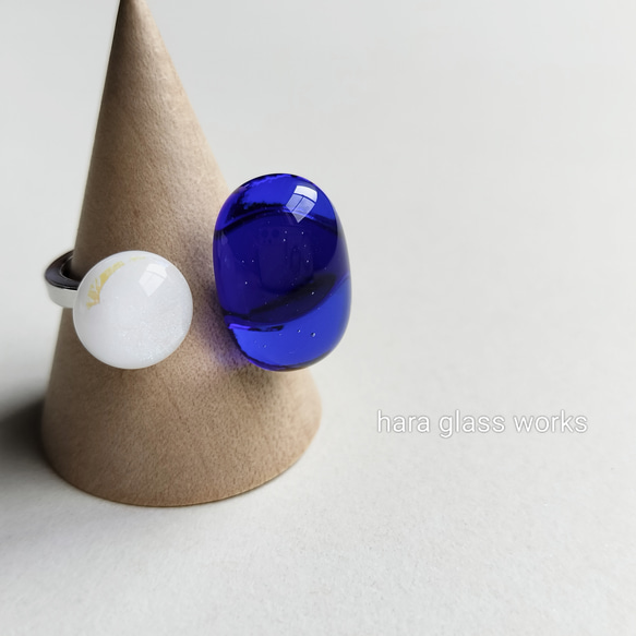 ガラスのフォークリング　ロイヤルブルー＆ホワイトオーロラ（シルバー）　 5枚目の画像