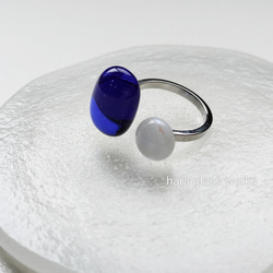 ガラスのフォークリング　ロイヤルブルー＆ホワイトオーロラ（シルバー）　 3枚目の画像